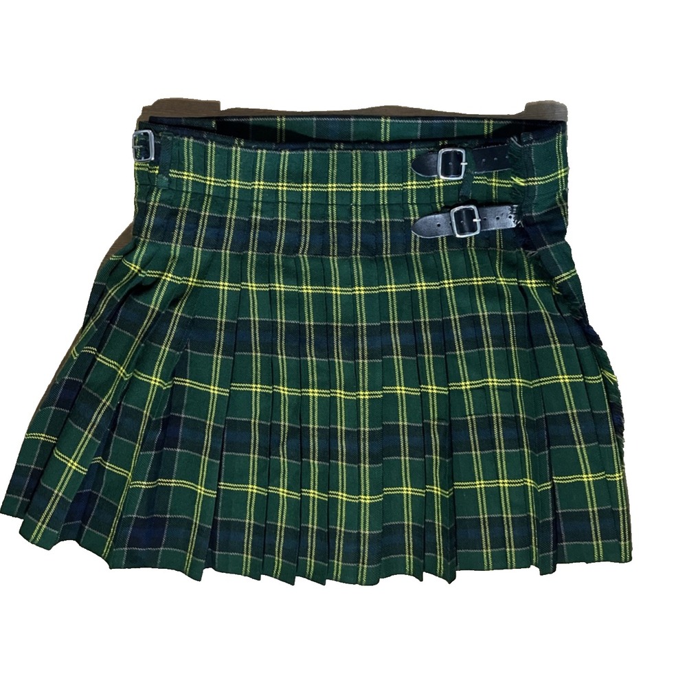 All Safe Trading Tartan Pleated Kilt Skirt Size 48 Green Yellow Blue Plaid NEW